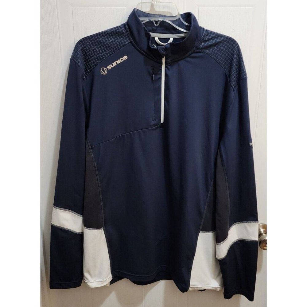 SUNICE Navy Blue Quarter Zip Mock Neck Embroidered Golf Lightweight Jacket Sz XL